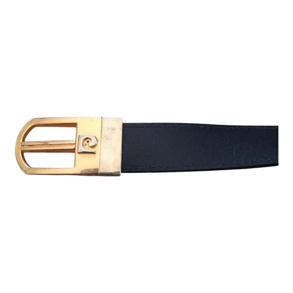 1980s Designer Leather Belt with Logo Buckle